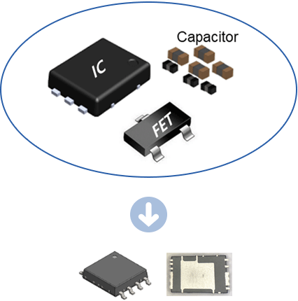 Charge/Discharge FET + Reverse Voltage Protection FET + Passive Component 